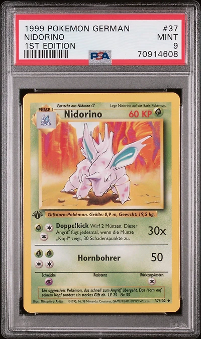 1999 Pokemon German 37 Nidorino 1st Edition PSA 9