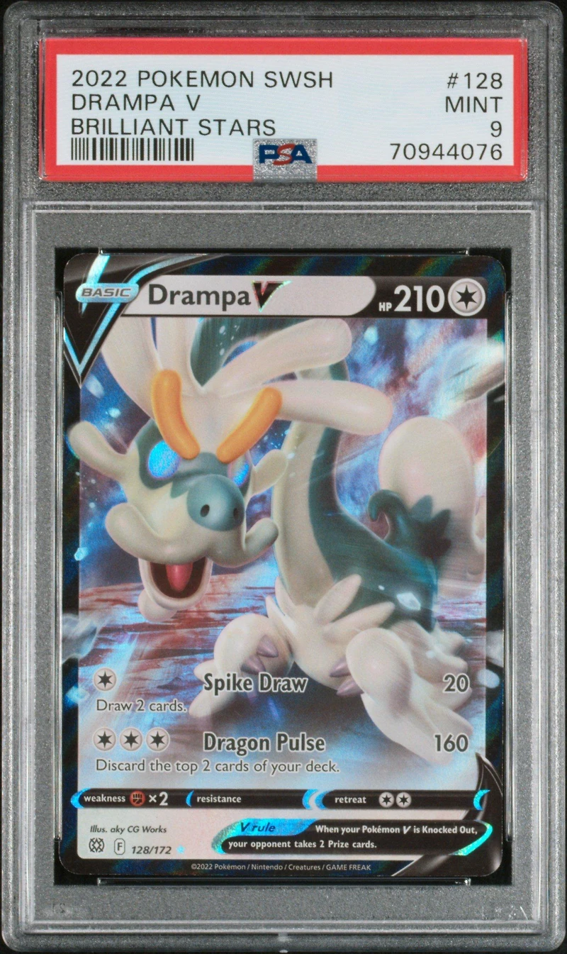 2022 Pokemon Sword & Shield Brilliant Stars 128 Drampa V PSA 9