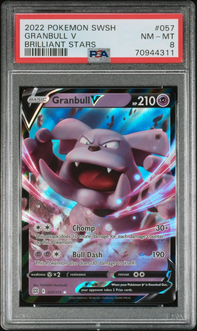 2022 Pokemon Sword & Shield Brilliant Stars 057 Granbull V PSA 8