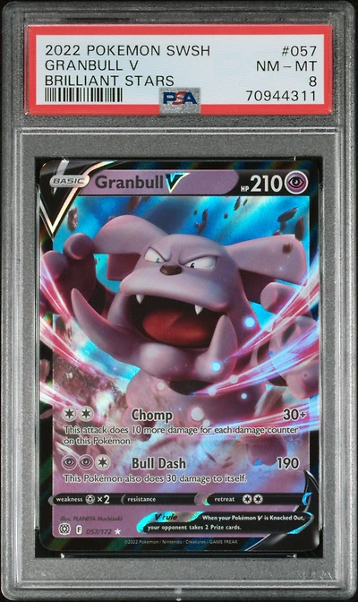 2022 Pokemon Sword & Shield Brilliant Stars 057 Granbull V PSA 8