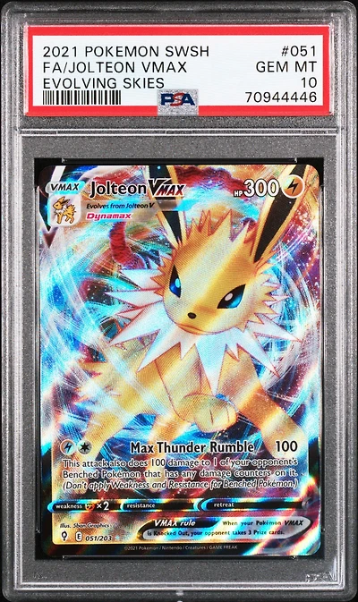 2021 Pokemon Sword & Shield Evolving Skies 051 Full Art/jolteon Vmax PSA 10