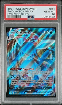 2021 Pokemon Sword & Shield Evolving Skies 041 Full Art/glaceon Vmax PSA