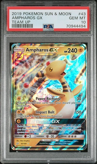 2019 Pokemon Sun & Moon Team Up 43 Ampharos Gx PSA 10