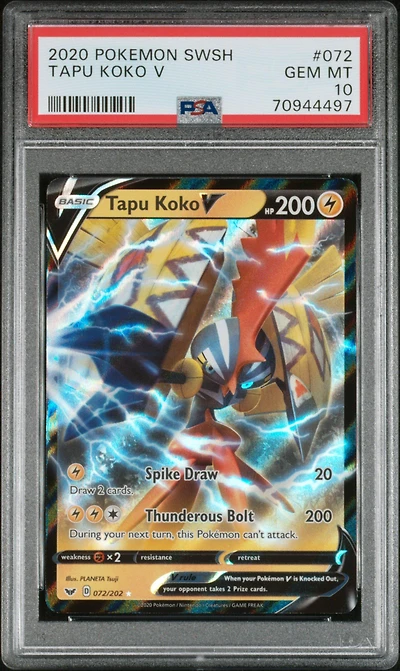 2020 Pokemon Sword & Shield 072 Tapu Koko V PSA 10
