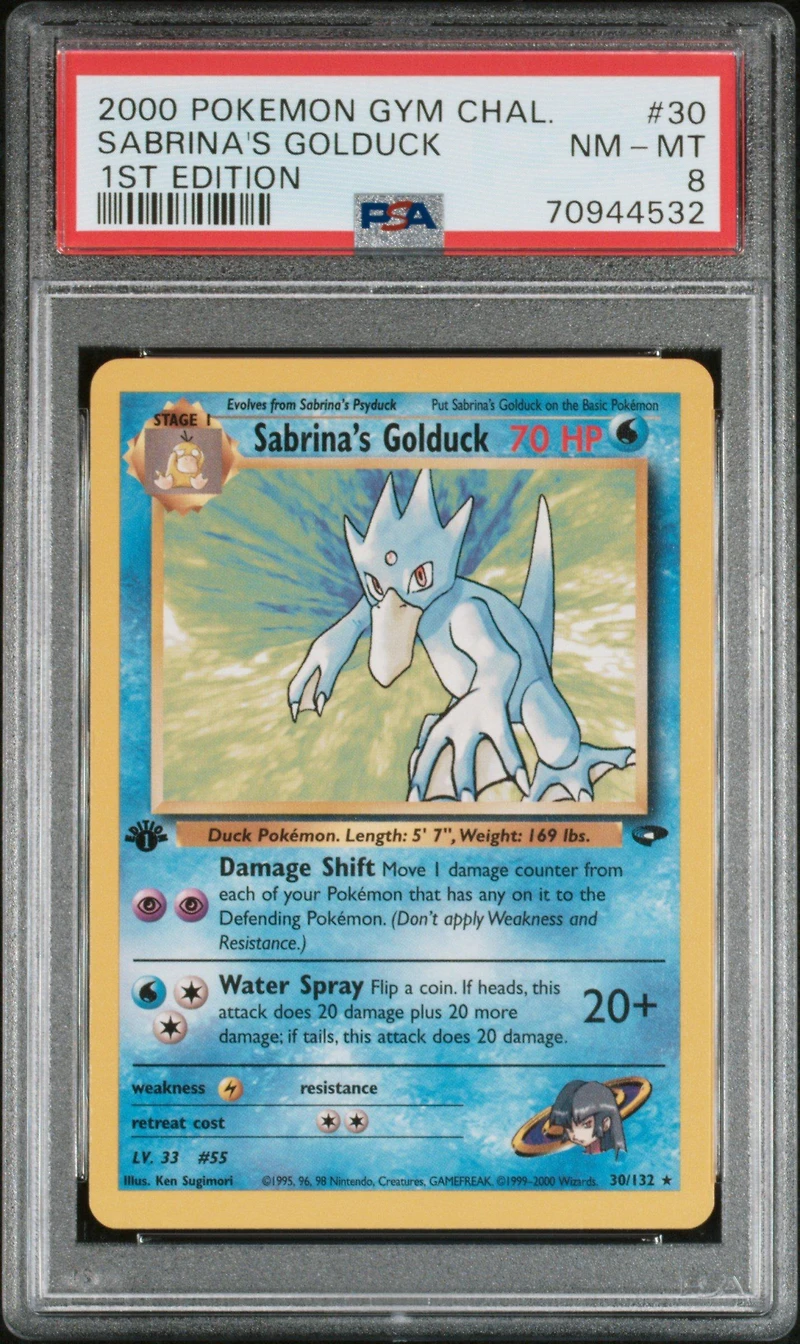 2000 Pokemon Gym Challenge 30 Sabrina's Golduck 1st Edition PSA 8