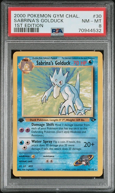 2000 Pokemon Gym Challenge 30 Sabrina's Golduck 1st Edition PSA 8
