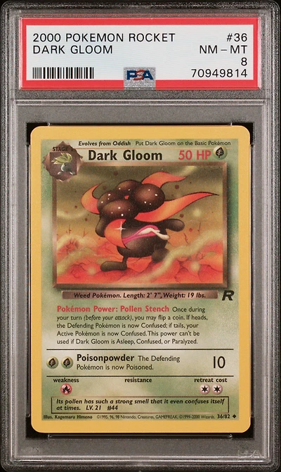 2000 Pokemon Rocket 36 Dark Gloom PSA 8