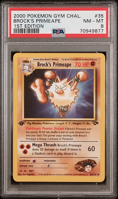 2000 Pokemon Gym Challenge 35 Brock's Primeape 1st Edition PSA 8