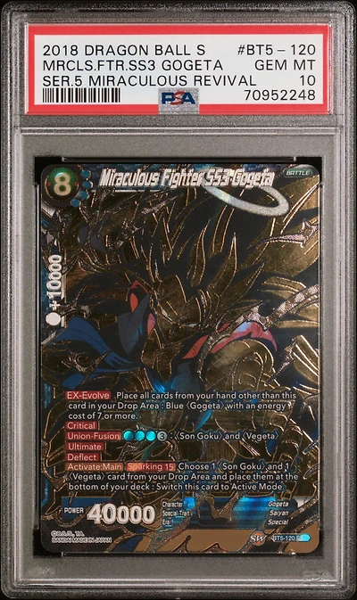 2018 Dragon Ball Super Card Game Series 5 Miraculous Revival Bt5-120 Miraculous Fighter Ss3 Gogeta Secret Rare PSA 10