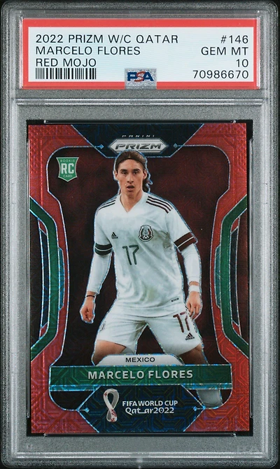 2022 Panini Prizm World Cup Qatar 146 Marcelo Flores Red Mojo PSA 10