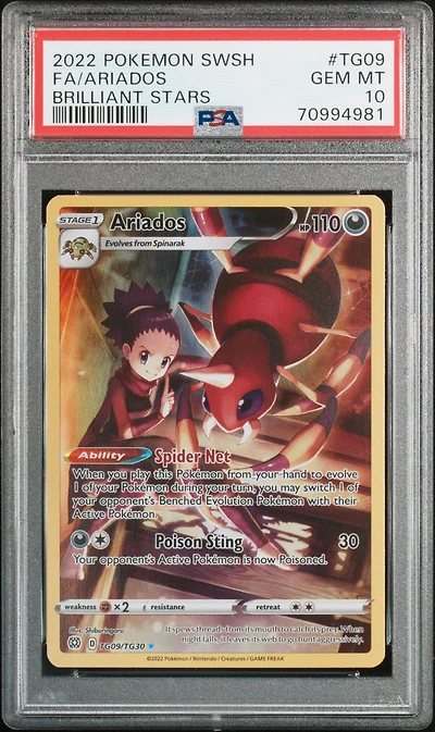 2022 Pokemon Sword & Shield Brilliant Stars Tg09 Fa/ariados PSA 10