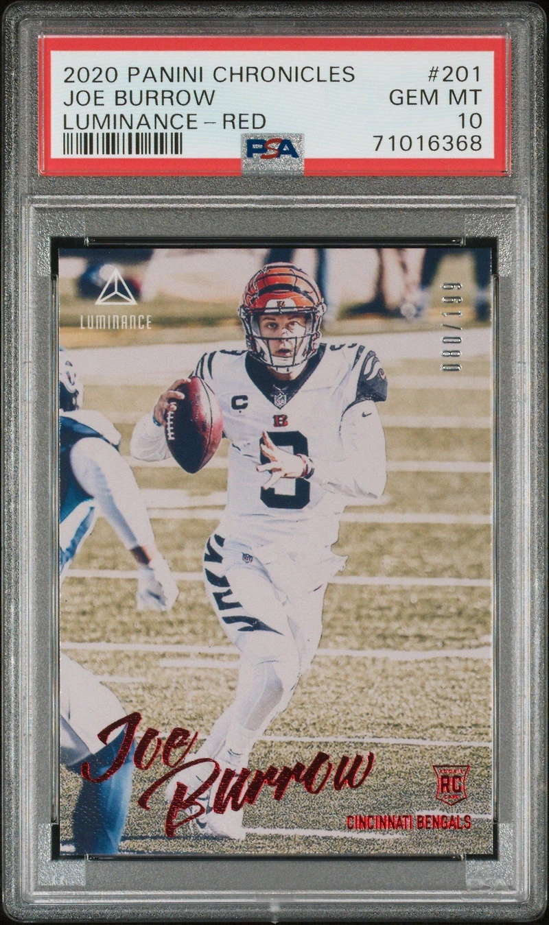 2020 Panini Chronicles Luminance 201 Joe Burrow Red PSA 10