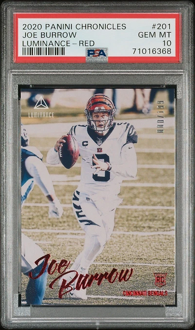 2020 Panini Chronicles Luminance 201 Joe Burrow Red PSA 10