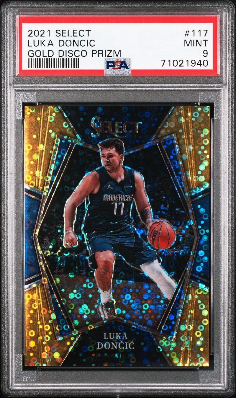 2021 Panini Select 117 Luka Doncic Gold Disco Prizm PSA 9