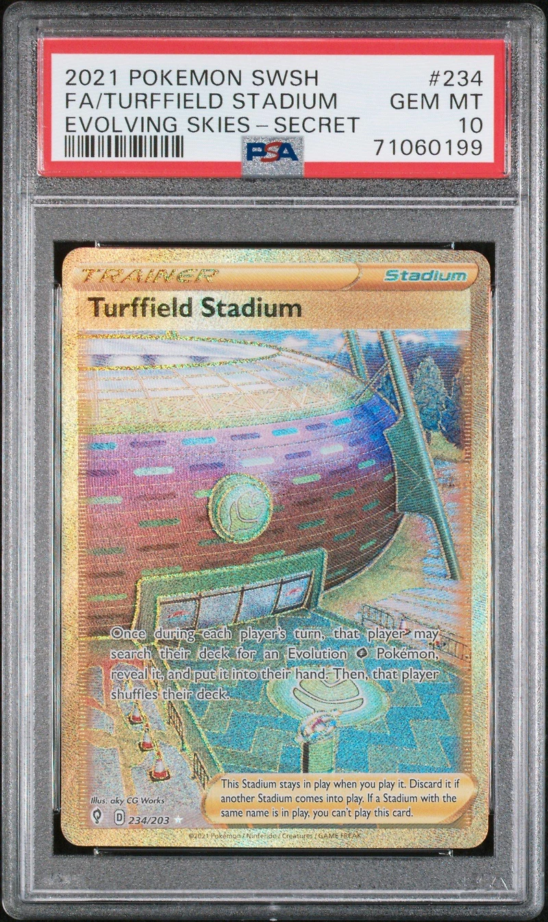2021 Pokemon Sword & Shield Evolving Skies 234 Full Art/turffield Stadium Secret PSA