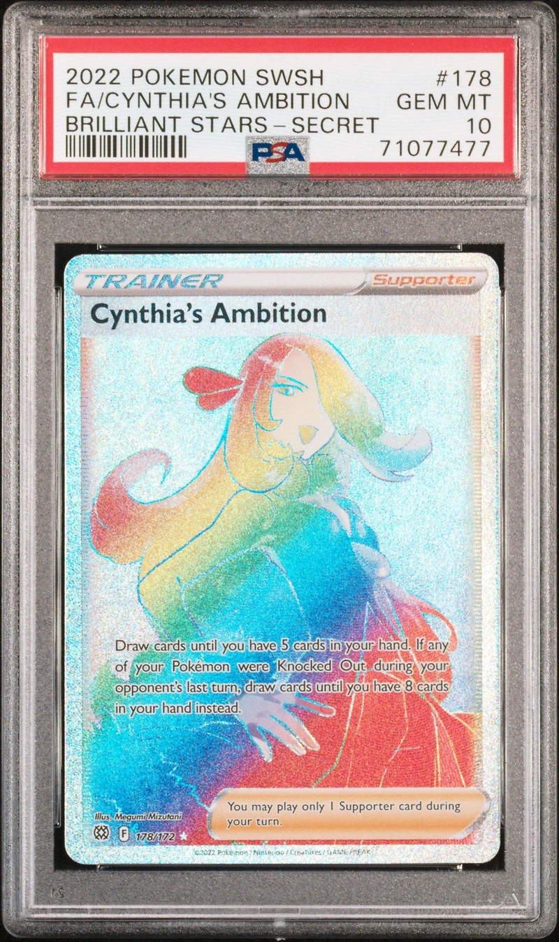 2022 Pokemon Sword & Shield Brilliant Stars 178 Full Art/cynthia's Ambition Secret PSA
