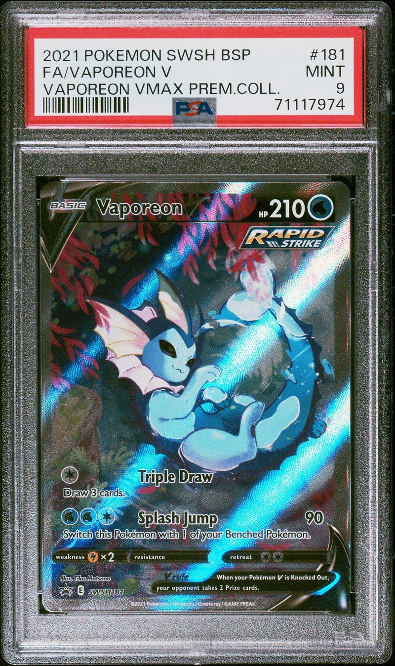 2021 Pokemon Swsh Black Star Promo 181 Full Art/vaporeon V Vaporeon Vmax Premium Collection PSA