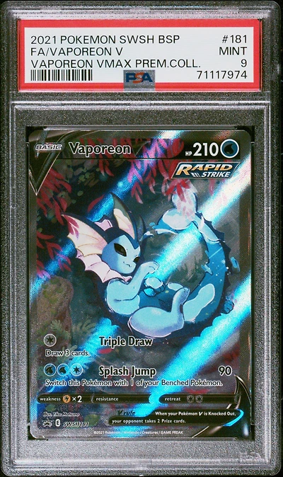 2021 Pokemon Swsh Black Star Promo 181 Full Art/vaporeon V Vaporeon Vmax Premium Collection PSA