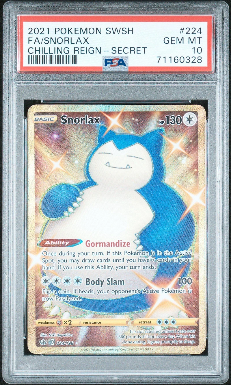 2021 Pokemon Sword & Shield Chilling Reign 224 Full Art/snorlax Secret PSA