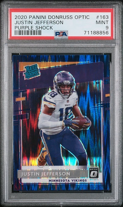 2020 Panini Donruss Optic 163 Justin Jefferson Purple Shock PSA