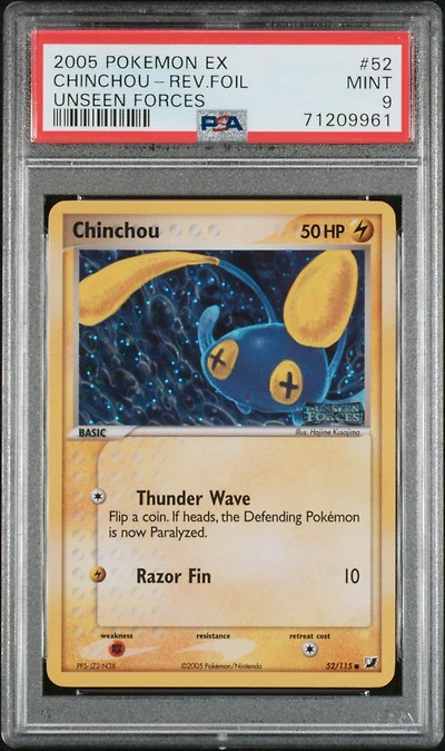 2005 Pokemon Ex Unseen Forces 52 Chinchou-reverse Foil PSA 9