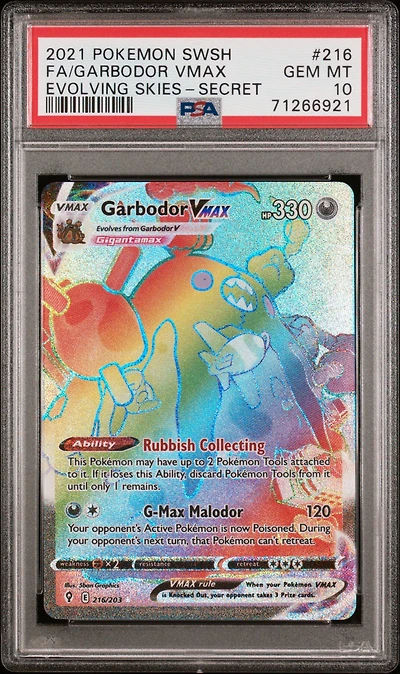 2021 Pokemon Sword & Shield Evolving Skies 216 Full Art/garbodor Vmax Secret PSA 10