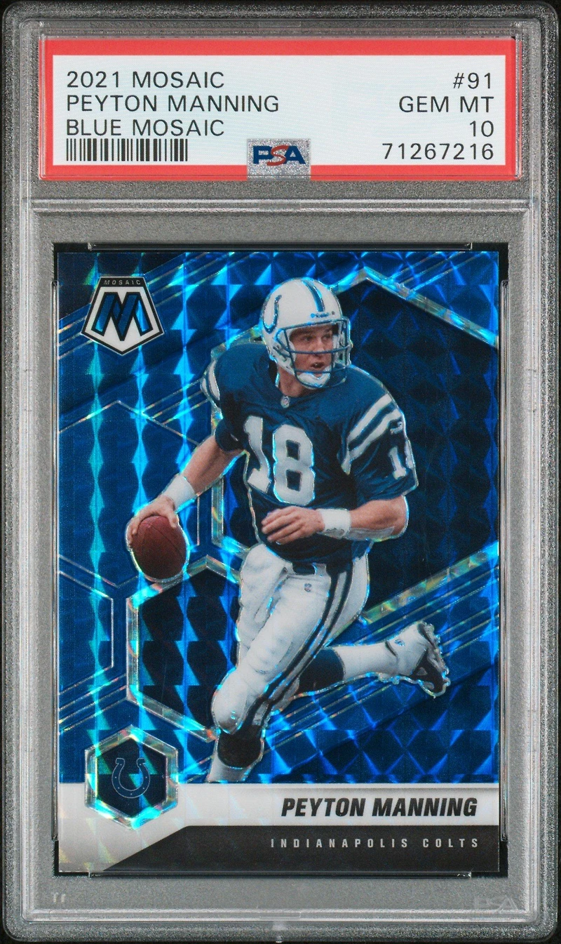 2021 Panini Mosaic 91 Peyton Manning Blue Mosaic PSA 10