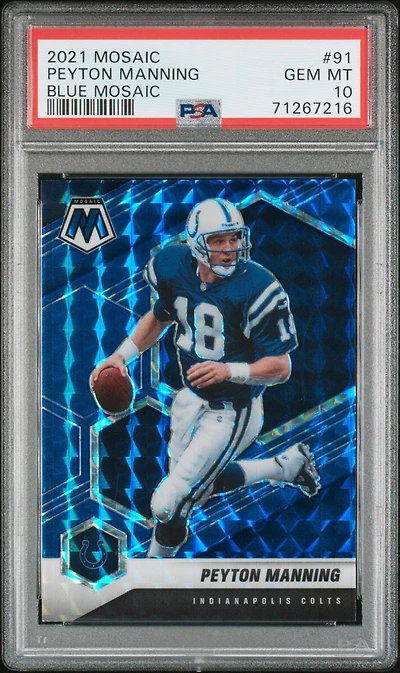 2021 Panini Mosaic 91 Peyton Manning Blue Mosaic PSA 10
