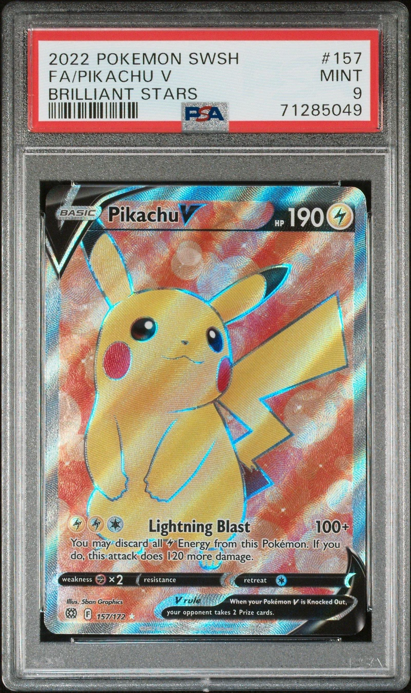 2022 Pokemon Sword & Shield Brilliant Stars 157 Full Art/pikachu V PSA