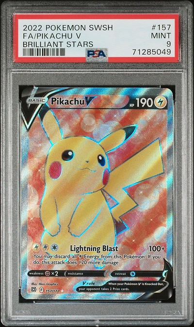 2022 Pokemon Sword & Shield Brilliant Stars 157 Full Art/pikachu V PSA