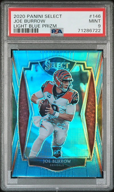2020 Panini Select 146 Joe Burrow Light Blue Prizm PSA 9