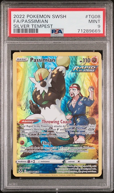 2022 Pokemon Sword & Shield Silver Tempest Tg08 Full Art/passimian PSA 9