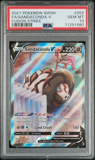 2021 Pokemon Sword & Shield Fusion Strike 252 Full Art/sandaconda V PSA