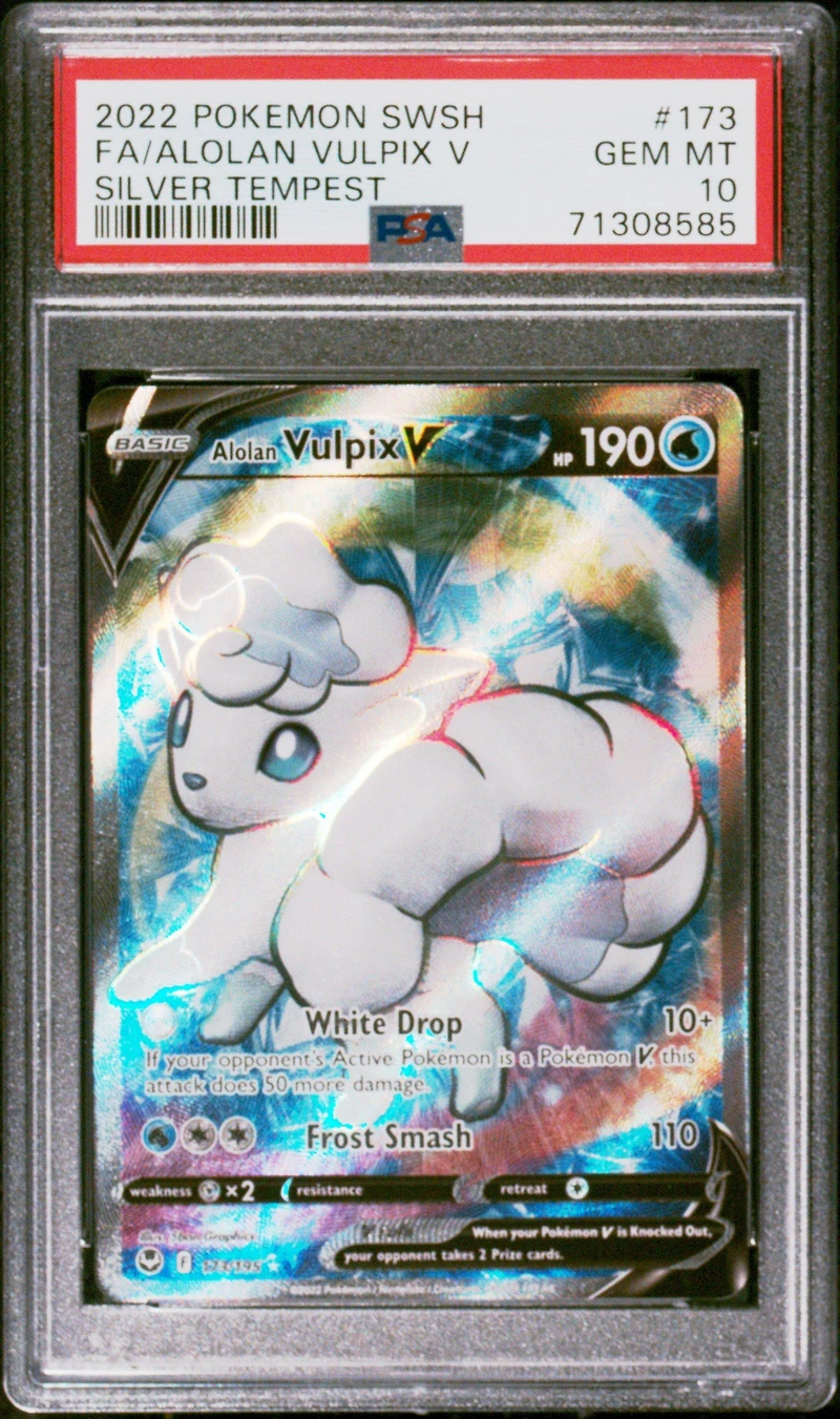 2022 Pokemon Sword & Shield Silver Tempest 173 Full Art/alolan Vulpix V PSA 10