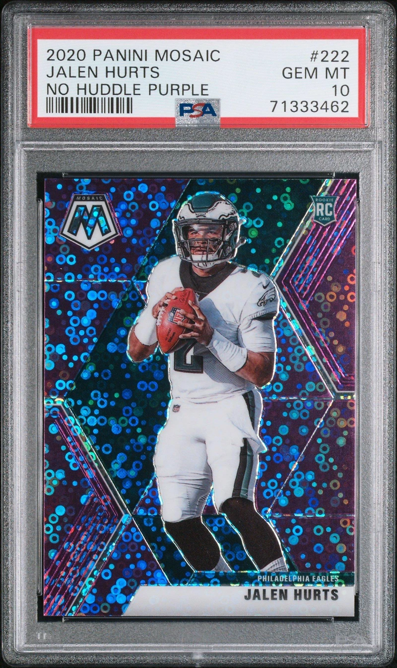 2020 Panini Mosaic 222 Jalen Hurts No Huddle Purple PSA 10