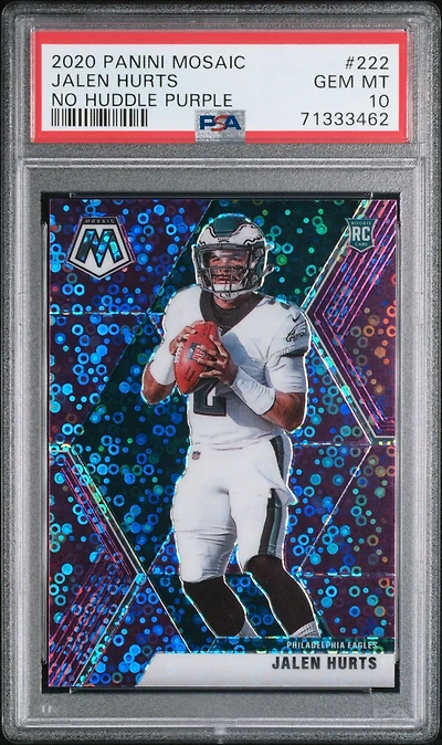 2020 Panini Mosaic 222 Jalen Hurts No Huddle Purple PSA 10