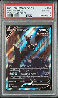 2021 Pokemon Sword & Shield Evolving Skies 189 Full Art/umbreon V PSA 8