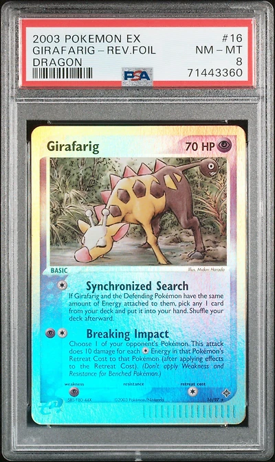 2003 Pokemon Ex Dragon 16 Girafarig-reverse Foil PSA 8