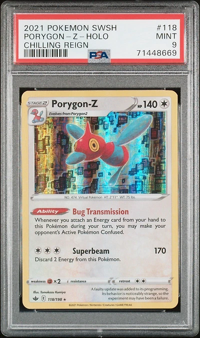 2021 Pokemon Sword & Shield Chilling Reign 118 Porygon-z-holo PSA 9