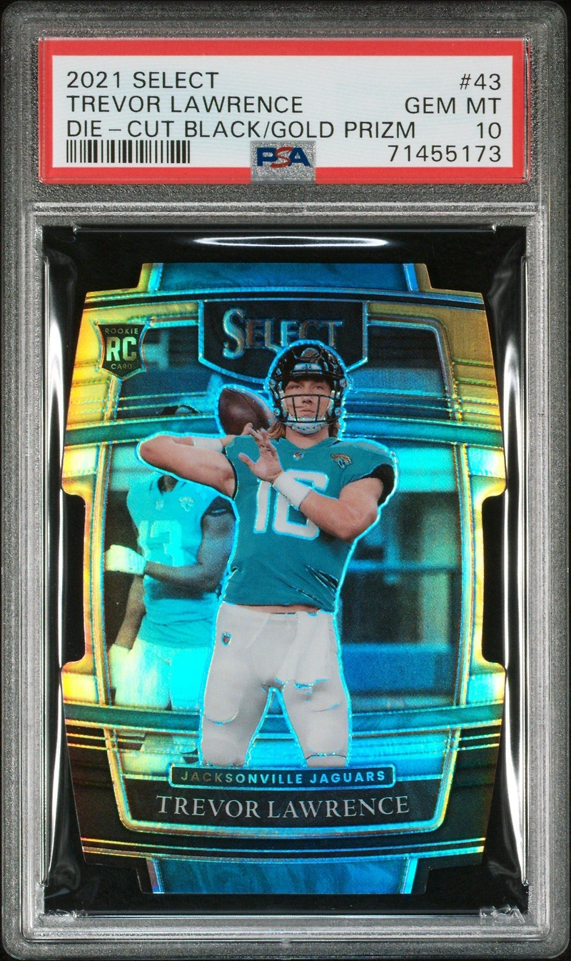 2021 Panini Select 43 Trevor Lawrence Die-cut Black/gold Prizm PSA