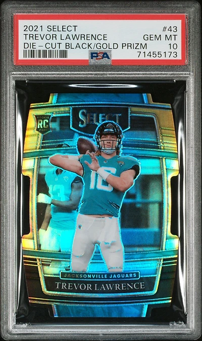 2021 Panini Select 43 Trevor Lawrence Die-cut Black/gold Prizm PSA