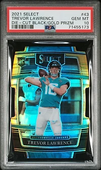 2021 Panini Select 43 Trevor Lawrence Die-cut Black/gold Prizm PSA