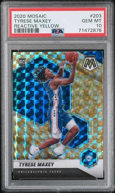 2020 Panini Mosaic 203 Tyrese Maxey Reactive Yellow PSA 10
