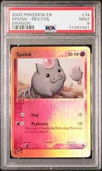 2003 Pokemon Ex Dragon 74 Spoink-reverse Foil PSA 9