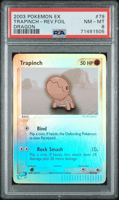 2003 Pokemon Ex Dragon 79 Trapinch-reverse Foil PSA 8
