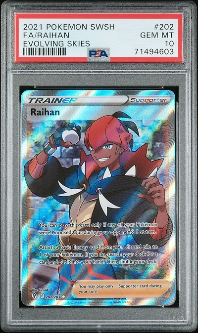2021 Pokemon Sword & Shield Evolving Skies 202 Full Art/raihan PSA 10