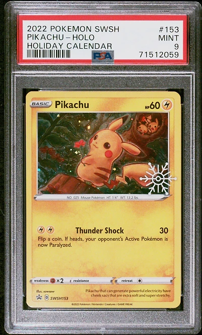 2022 Pokemon Swsh Black Star Promo 153 Pikachu-holo Holiday Calendar 2022 PSA 9