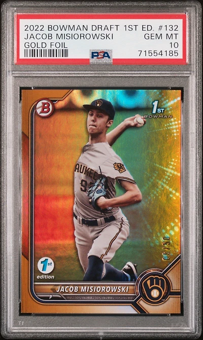 2022 Bowman Draft 1st Edition 132 Jacob Misiorowski Gold Foil PSA 10