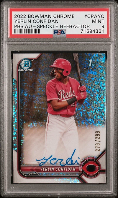 2022 Bowman Chrome Prospect Autographs Cpayc Yerlin Confidan Speckle Refractor PSA 9