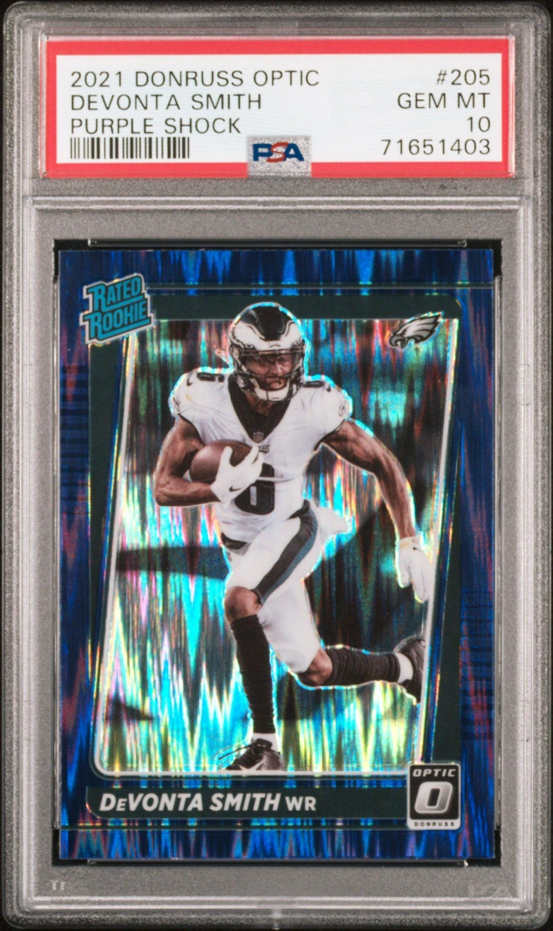 2021 Panini Donruss Optic 205 Devonta Smith Purple Shock PSA 10